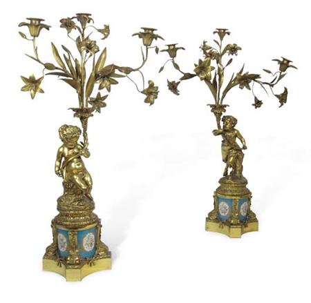 Appraisal: A pair th century French ormolu table candelabra in the