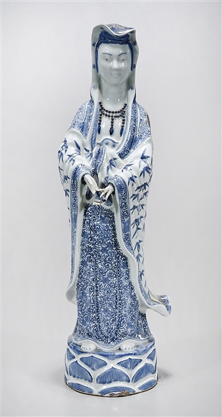 Appraisal: Chinese blue and white porcelain Guanyin x x approx Condition