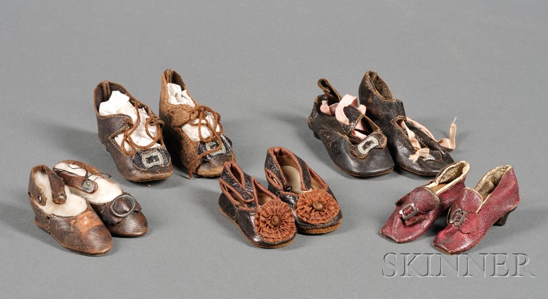 Appraisal: Five Pairs of Doll Shoes France and Germany late th