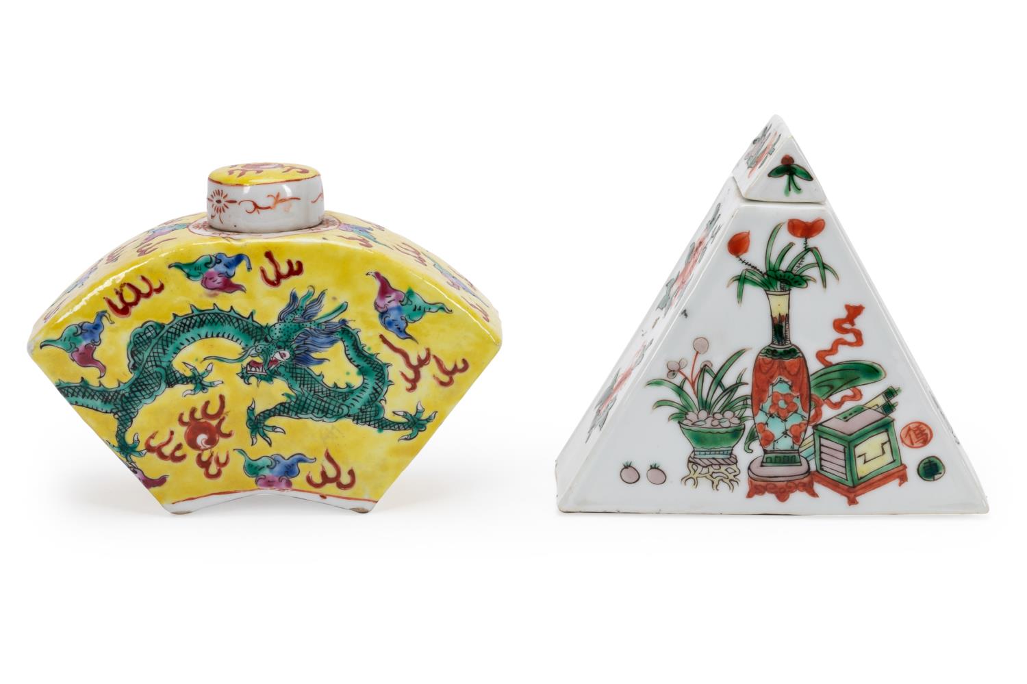 Appraisal: TWO CHINESE FAMILLE VERTE BOTTLE FORM TEA CADDIES Two Chinese