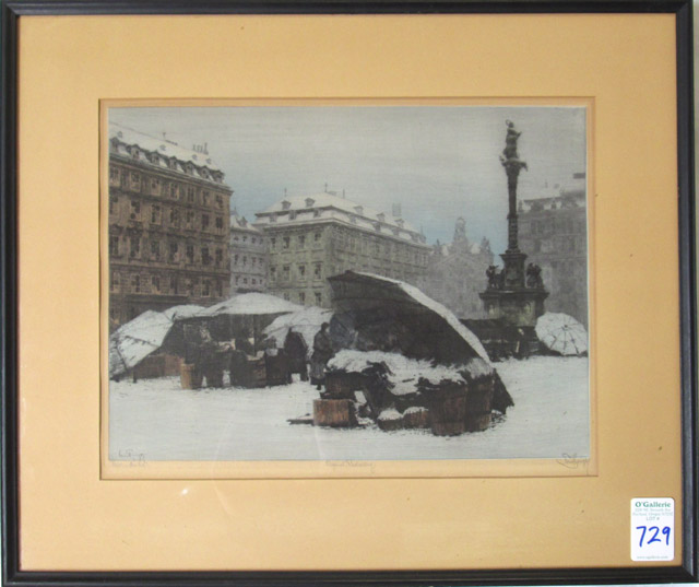 Appraisal: EMIL SINGER HAND COLORED ETCHING Austria born Titled Wein Am