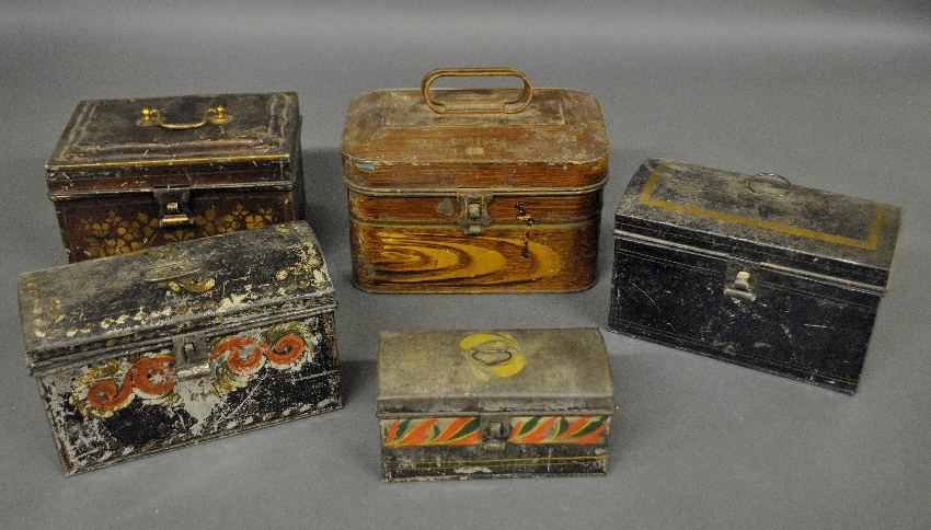 Appraisal: - Group of th c Tole and stencil decorated boxes