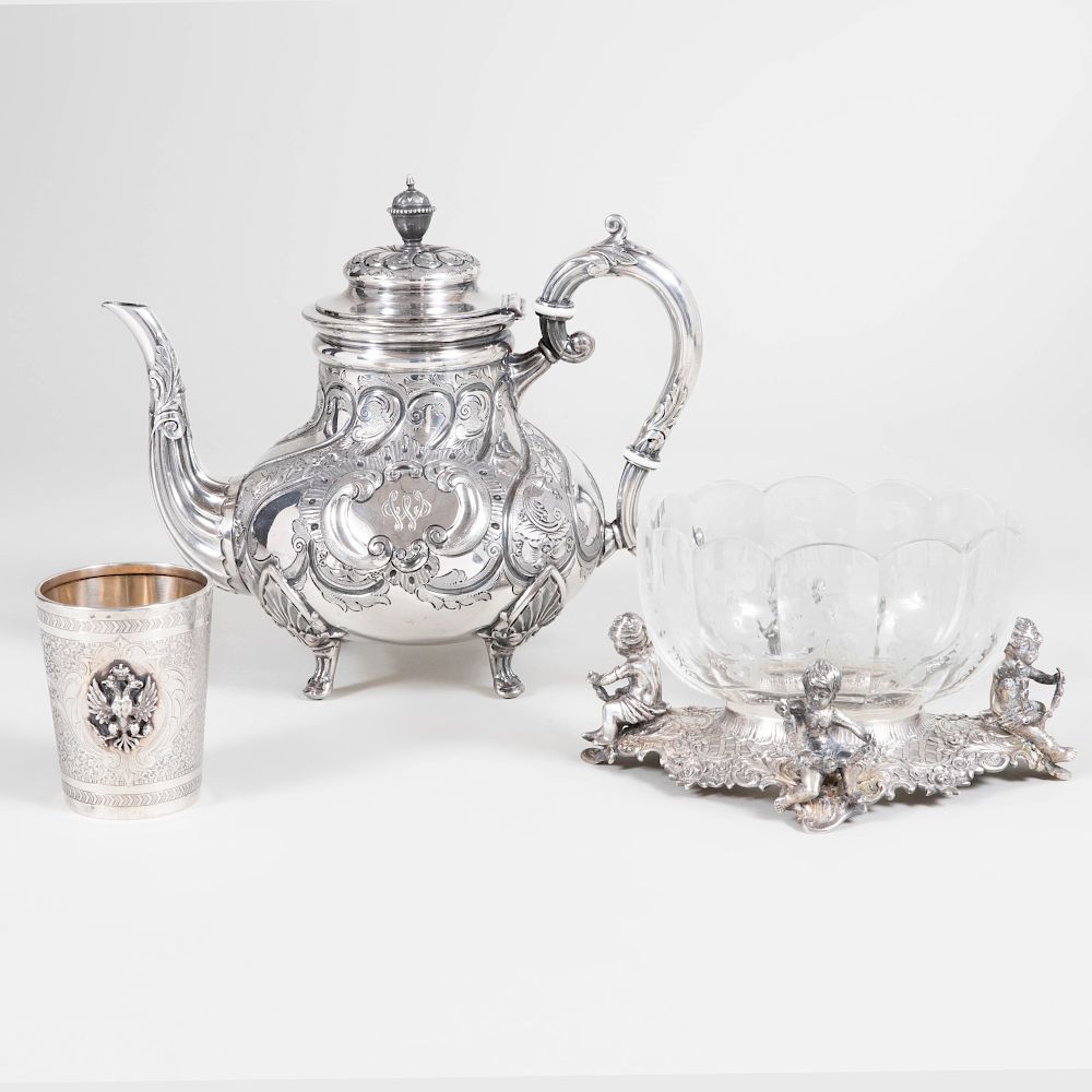 Appraisal: Two Continental Silver Articles and a Silver Plate Teapot The