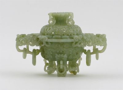 Appraisal: A Chinese pale green hardstone censer probably bowenite with an