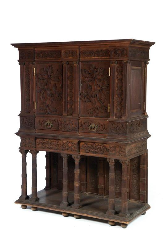 Appraisal: JACOBEAN-STYLE COURT CUPBOARD Probably American late th century walnut Heavily