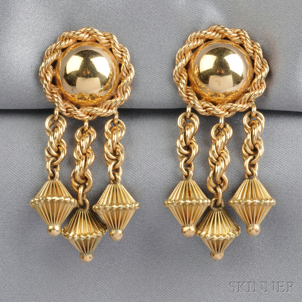 Appraisal: kt Gold Earpendants Tiffany Co each gold dome with ropework