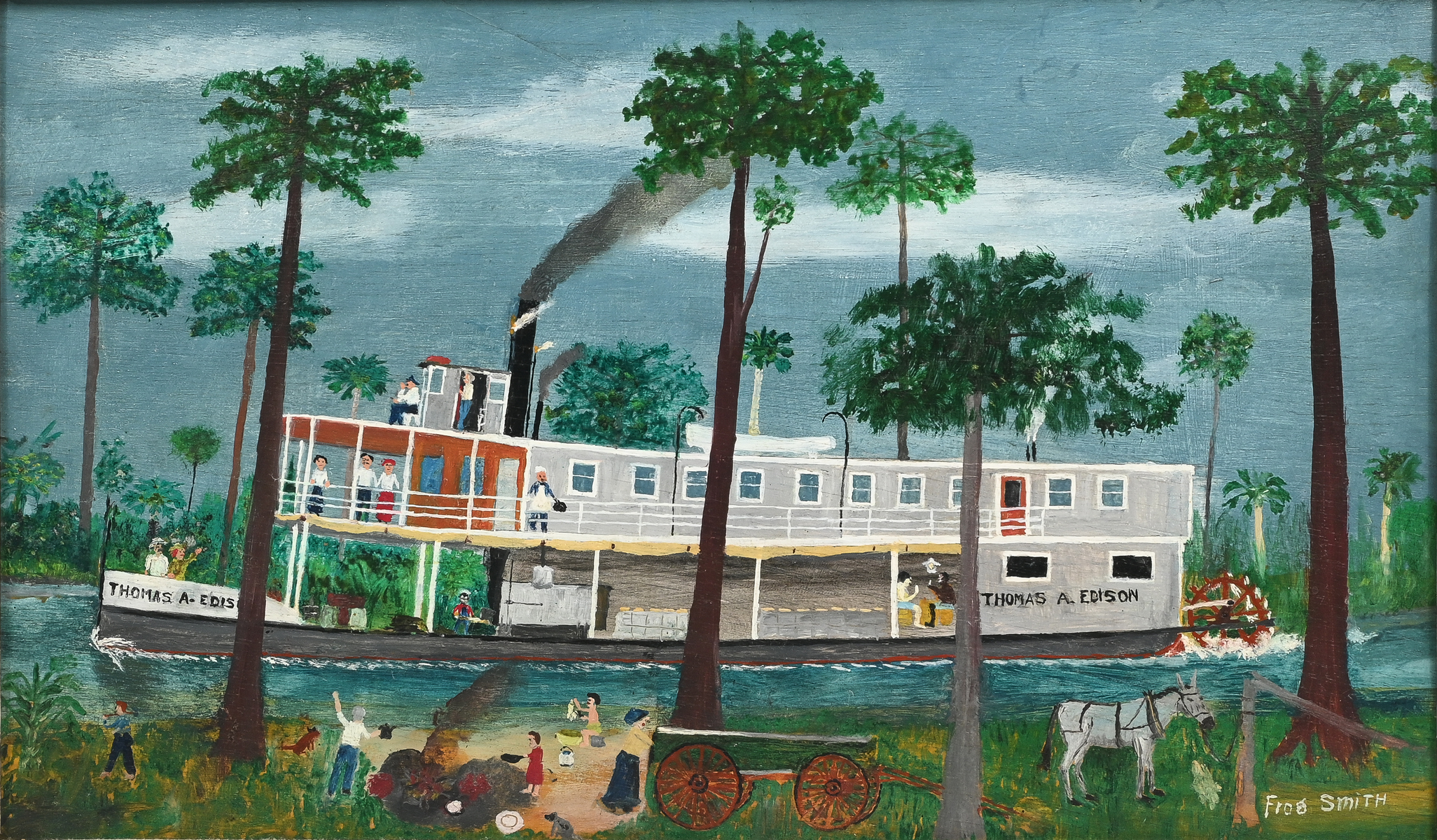 Appraisal: SMITH Frog American - Naive River Boat Scene on the