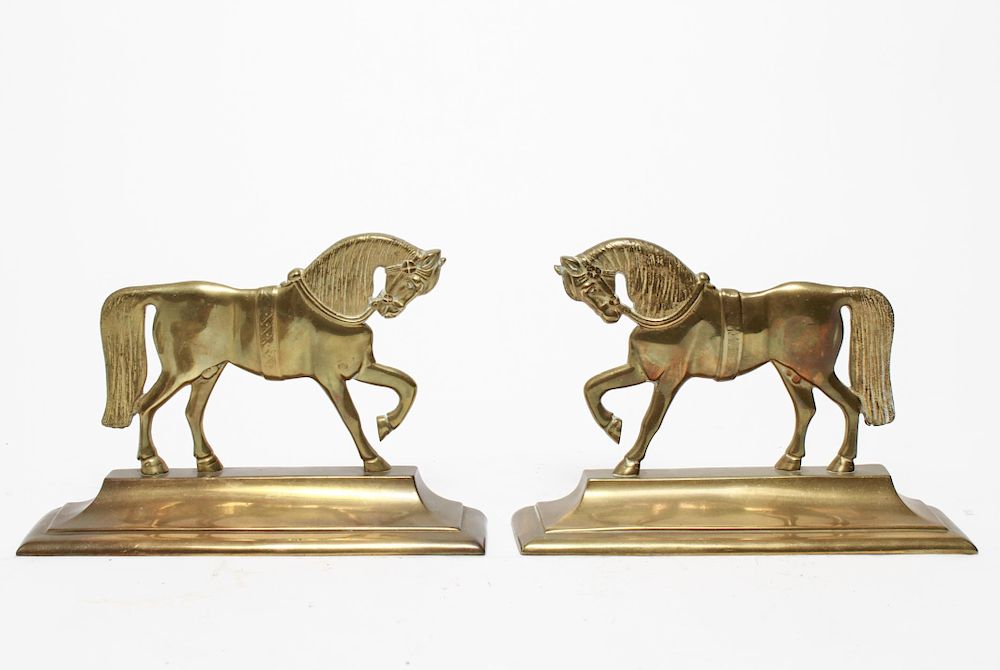 Appraisal: English Gilt Brass Prancing Horse Bookends Pair of English gilt