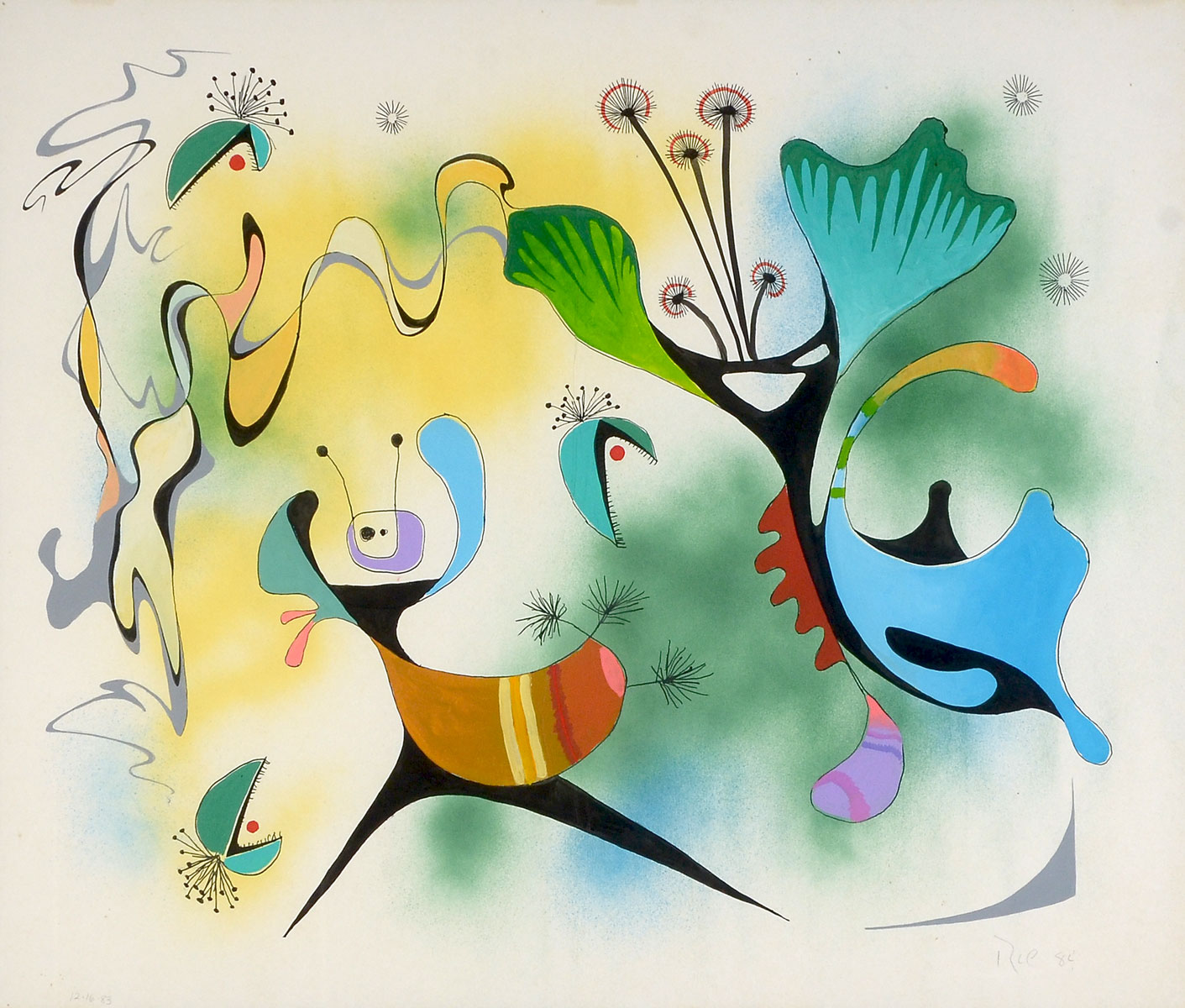 Appraisal: LARGE ABSTRACT SURREAL PAINTING Watercolor and Gouache '' x ''