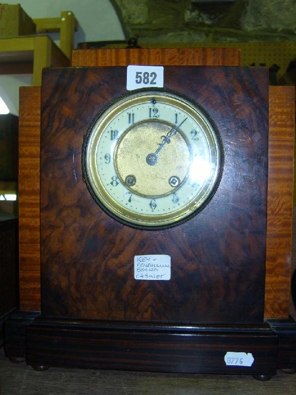 Appraisal: A mantle clock with a burr walnut Art Deco case