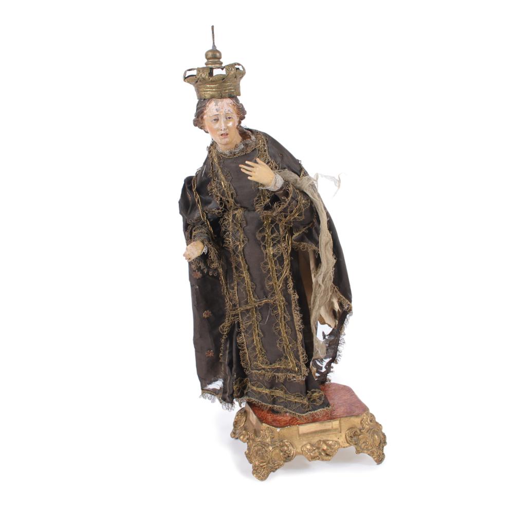 Appraisal: SPANISH COLONIAL SANTOS RELIGIOUS SAINT FIGURE DOLL WITH POLYCHROME COMPOSITION