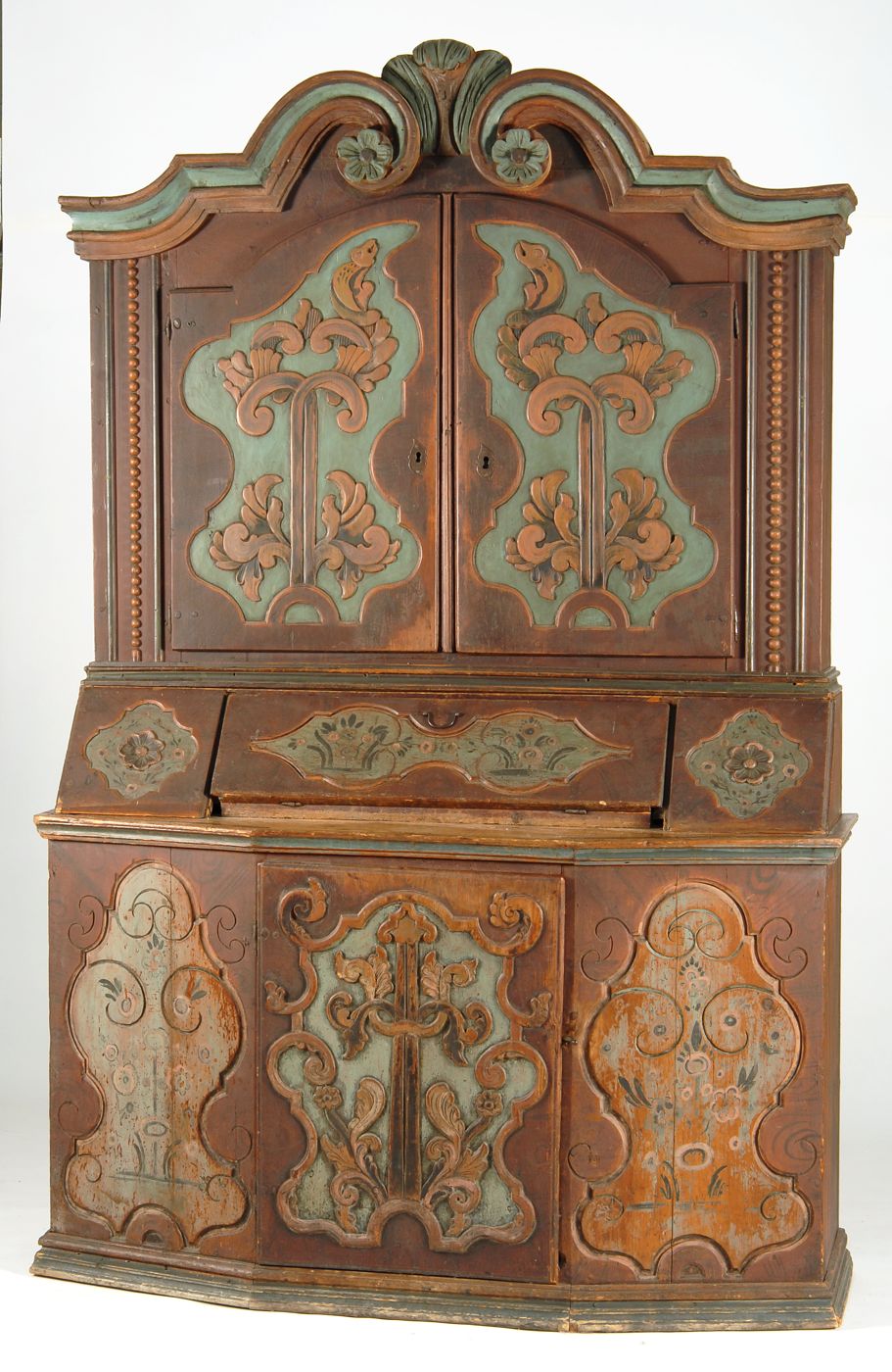 Appraisal: SCANDINAVIAN CARVED AND PAINTED TWO-PART SECRETARY th CenturyIn pine Upper