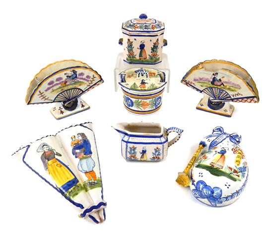 Appraisal: th th C Quimper hand-painted faience seven pieces two wall