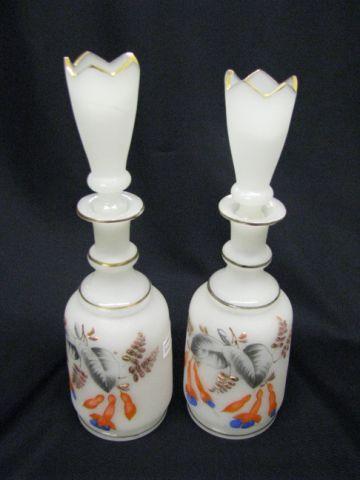 Appraisal: Pair of Victorian Art Glass Sherry Decanters enameled floral on