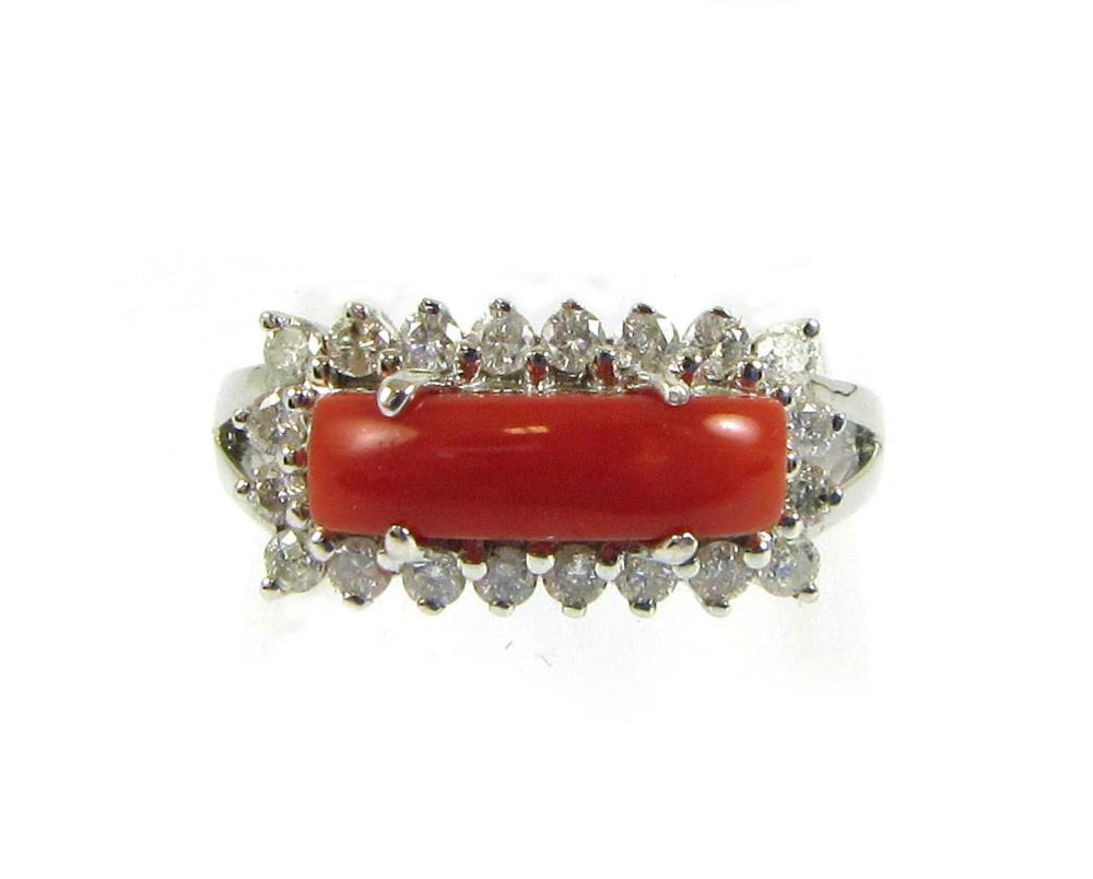 Appraisal: CORAL DIAMOND AND FOURTEEN KARAT GOLD RING The k white