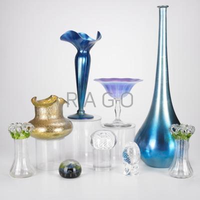 Appraisal: ART GLASS Nine pieces vases paperweights and compote Some marked