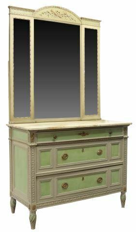 Appraisal: Louis XVI style marble-top mirrored commode early th c parcel