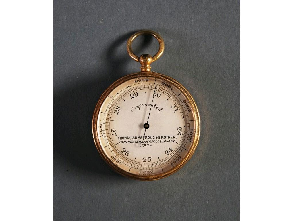 Appraisal: THOMAS ARMSTRONG BROTHER MANCHESTER portable compensated aneroid barometer with circular