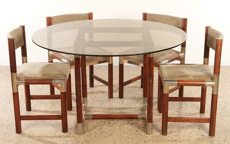 Appraisal: FRENCH WOOD CHROME TABLE AND CHAIRS C An interesting French