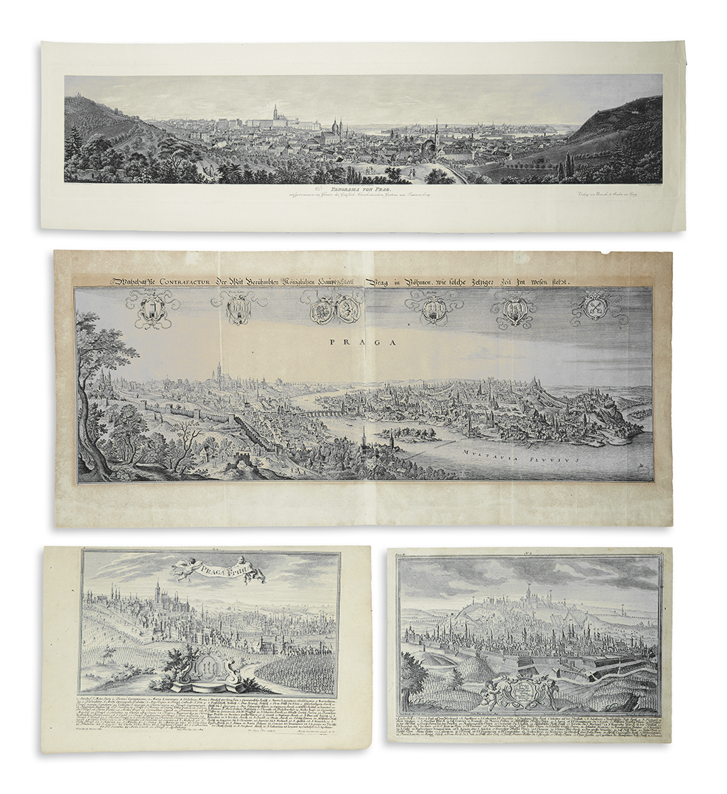 Appraisal: PRAGUE Group of engraved views of Prague Sheet sizes and