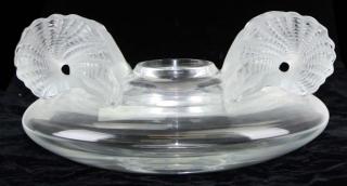 Appraisal: monumental signed Lalique crystal art glass double shell handled low