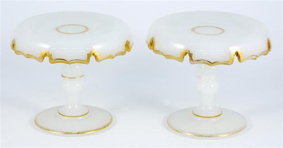 Appraisal: Pair Continental white opaline glass tazzas circa scalloped and draped