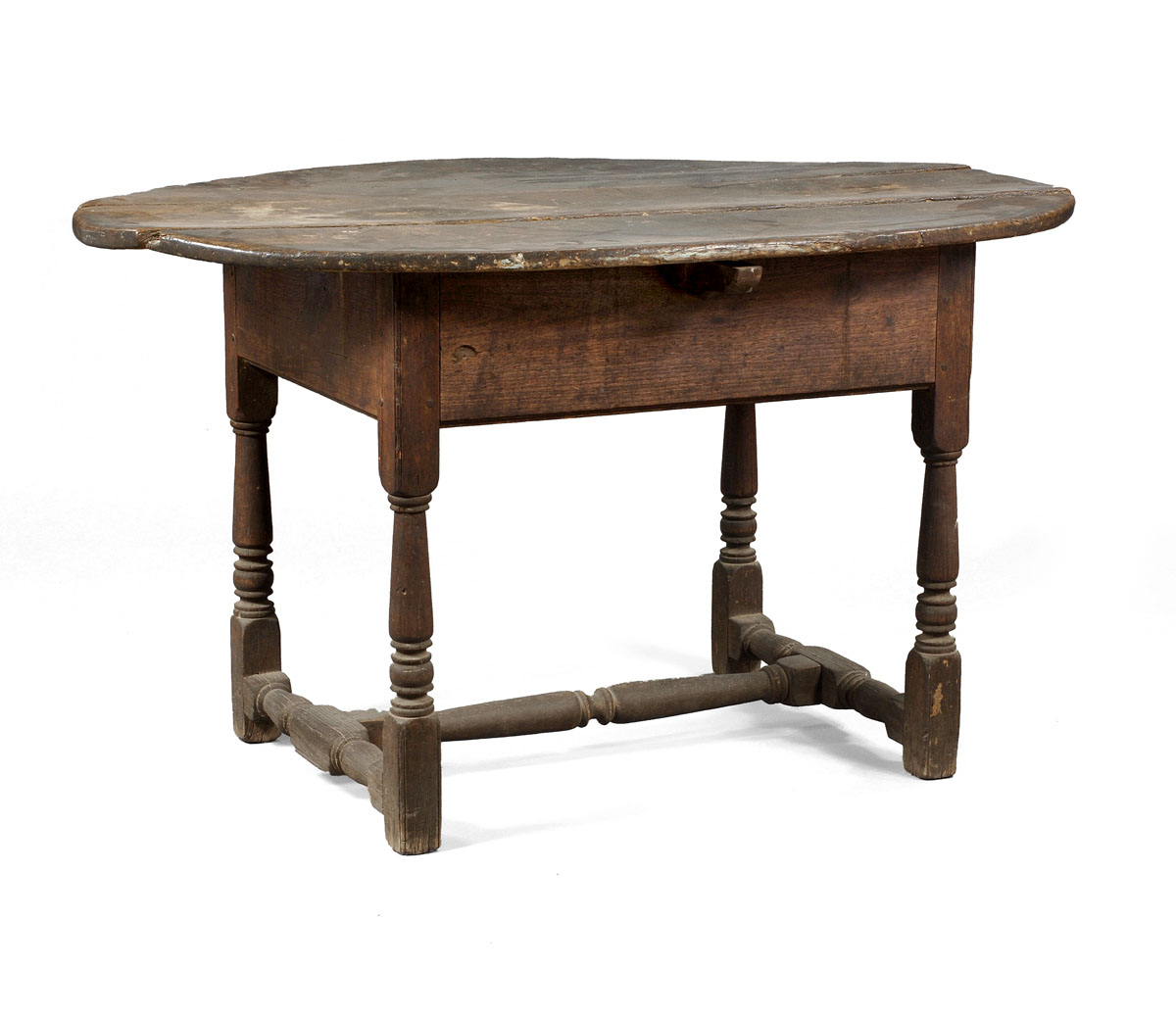 Appraisal: WALNUT TAVERN TABLE POSSIBLY MID-ATLANTIC Three-board oval top over a