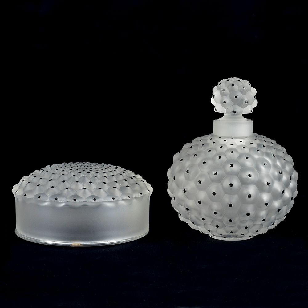 Appraisal: Lalique Cactus Crystal Vanity Set Lalique France Two piece crystal