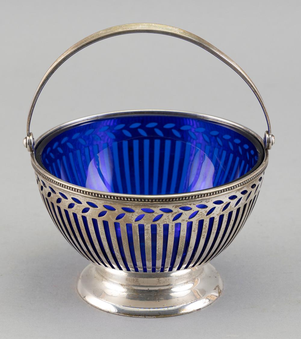 Appraisal: TIFFANY CO STERLING SILVER SUGAR BASKET WITH COBALT BLUE GLASS