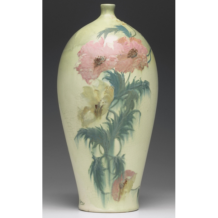 Appraisal: Good Owens vase large bulbous shape with a colorful painting