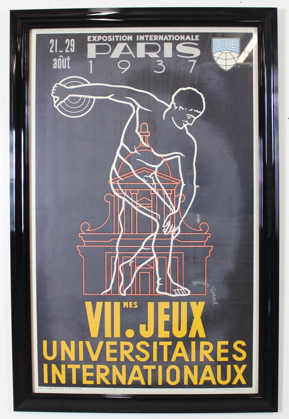 Appraisal: PARIS EXPOSITION INTERNATIONALE POSTER Universitaires Internationaux depicting a discus thrower