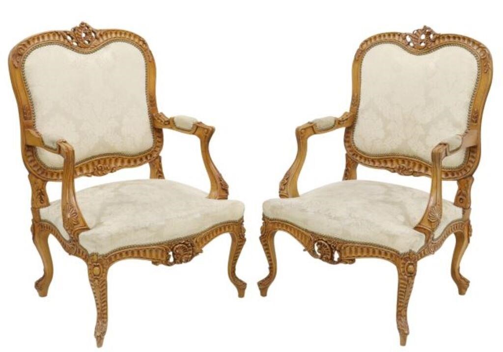 Appraisal: pair French Louis XV style armchairs th c carved rocaille