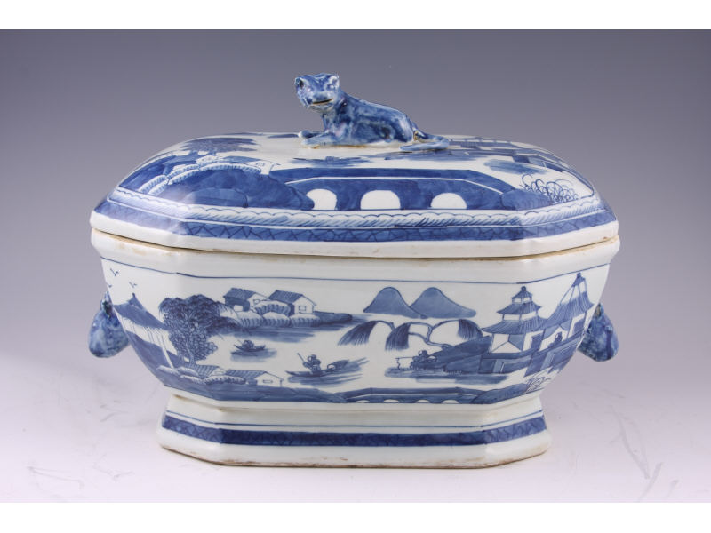 Appraisal: Chinese Canton Porcelain Lidded Tureen th c blue and white