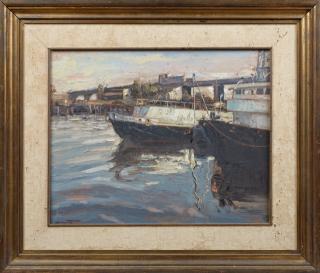 Appraisal: Curto perhaps Sergio Curto - Harbor Scene with Work Boats