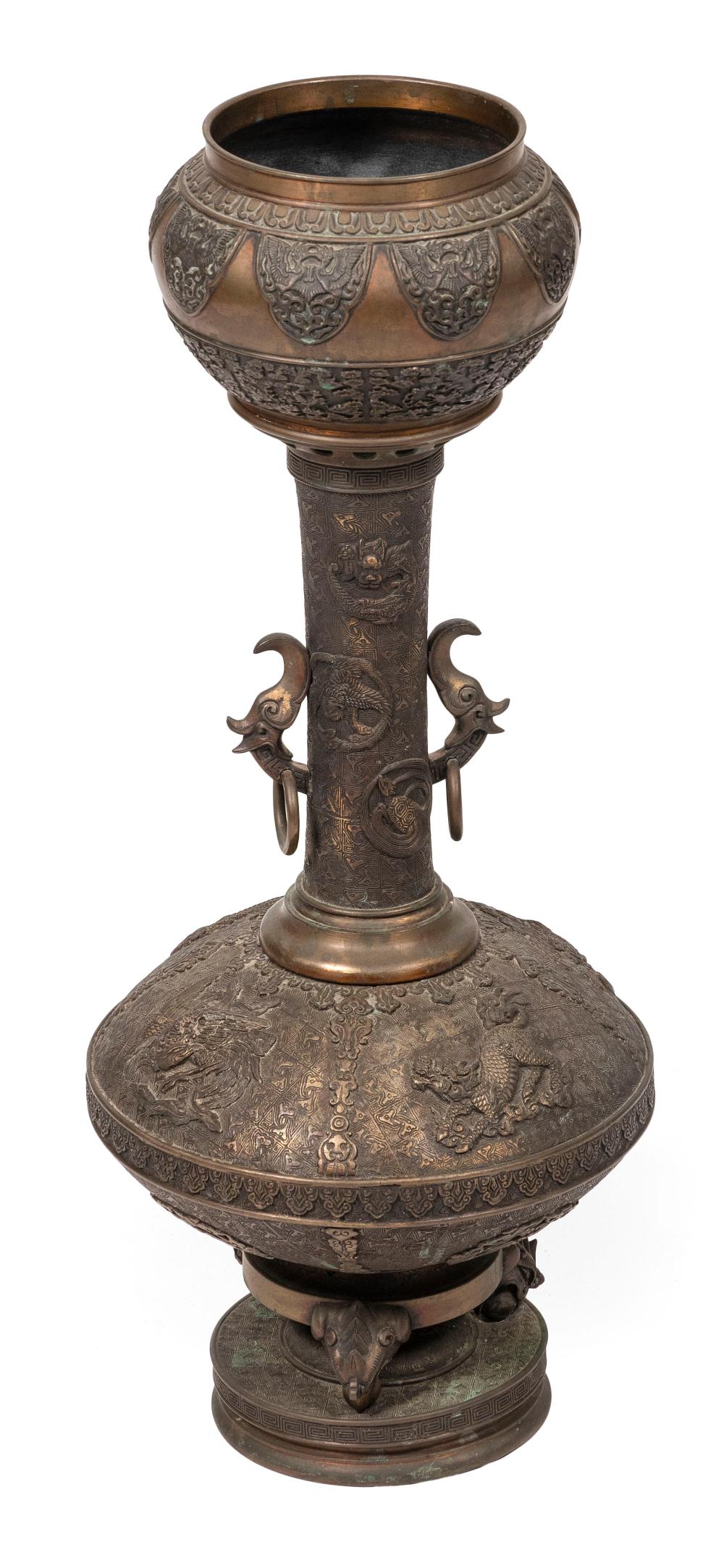 Appraisal: JAPANESE BRONZE TWO-PART LAMP BASE MEIJI PERIOD HEIGHT JAPANESE BRONZE