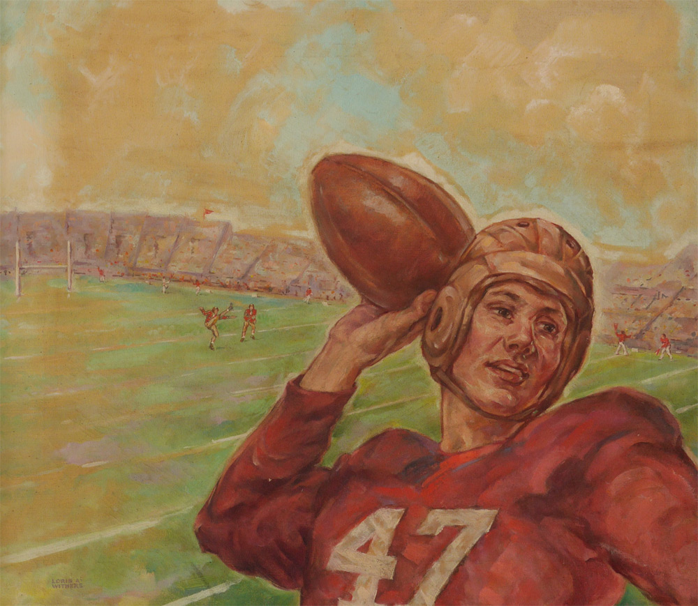 Appraisal: WITHERS Loris American - Quarterback Oil Canvas '' x ''