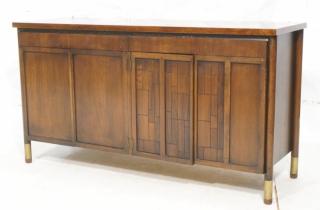 Appraisal: JOHNSON FURNITURE Modernist Dark Wood Server Fou JOHNSON FURNITURE Modernist