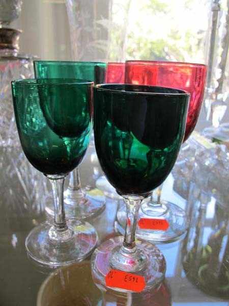 Appraisal: TWO VICTORIAN RUBY GLASS WINES AND THREE GREEN GLASS WINES