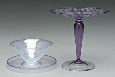 Appraisal: Three pieces Steuben glass pale lavender compote with fine intaglio