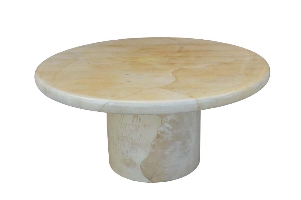 Appraisal: KARL SPRINGER GOAT SKIN COVERED CIRCULAR DINING TABLECirca Karl Springer