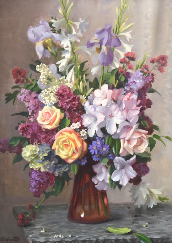 Appraisal: ERNEST BUCKMASTER - Still Life with Flowers oil on canvas