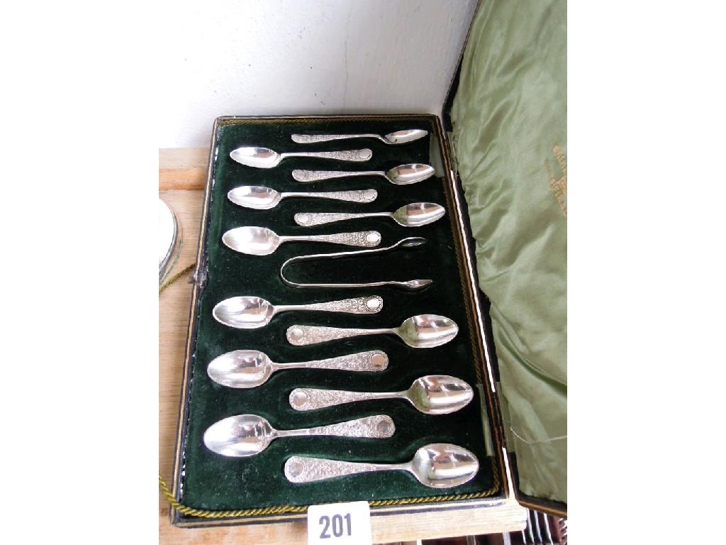 Appraisal: A cased set of twelve Walker Hall teaspoons with embossed