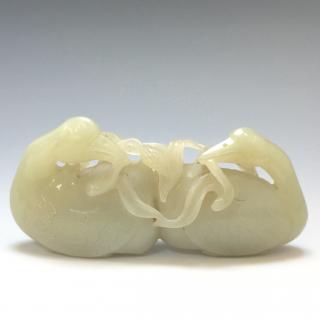 Appraisal: A CARVED CELADON JADE CRANES QING DYNASTY NO RESERVE ON