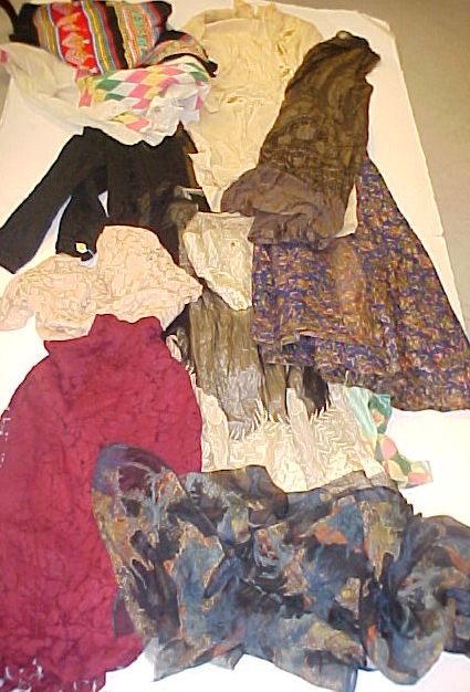 Appraisal: Assorted textiles including a 's black chiffon dress and a