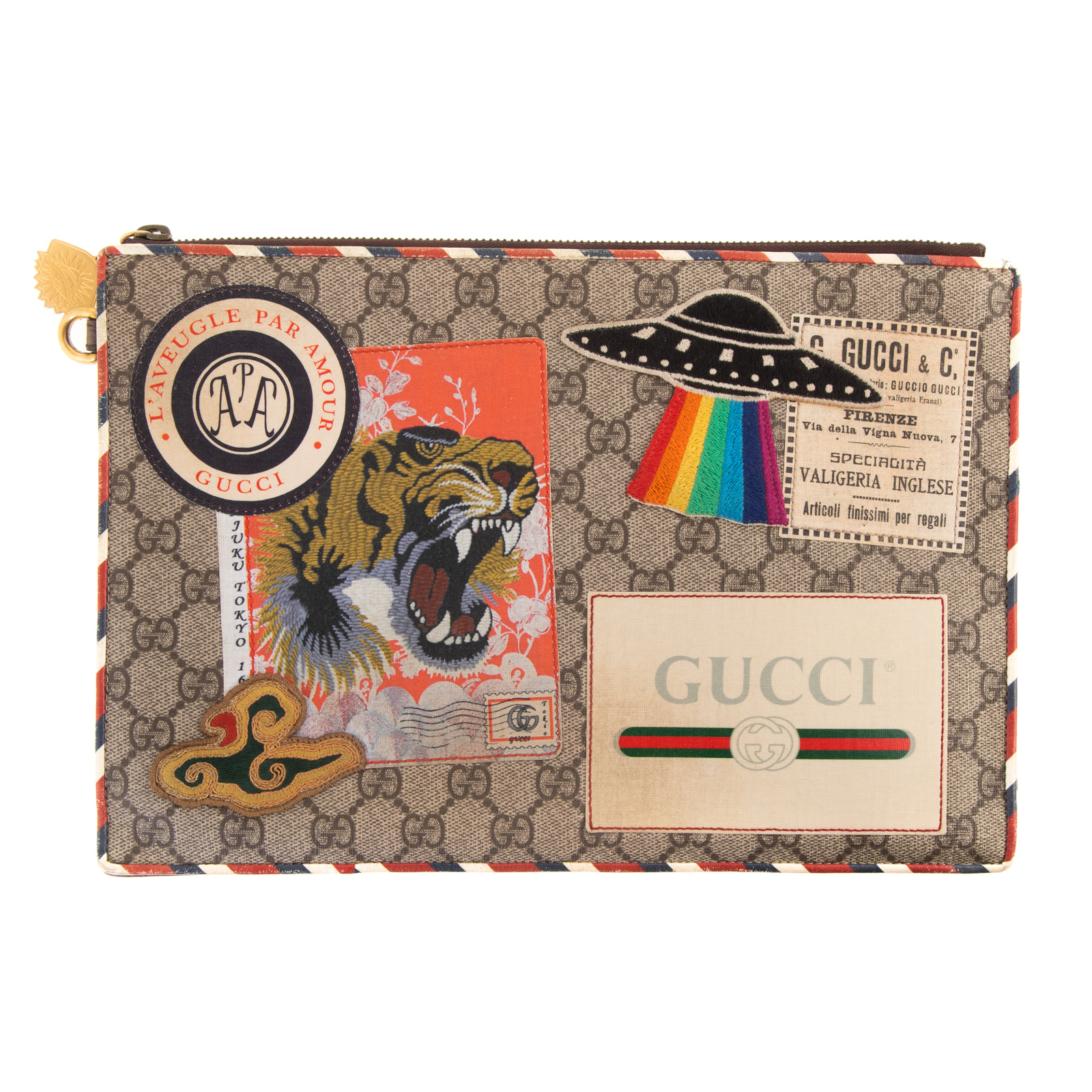 Appraisal: A GUCCI L'AVEUGLE PAR AMOUR COURIER POUCH A brown monogram