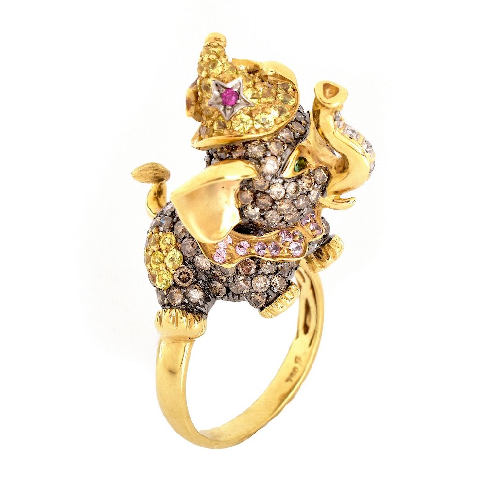 Appraisal: Diamond Gemstone and K Gold Elephant Ring Unusual Pave Set