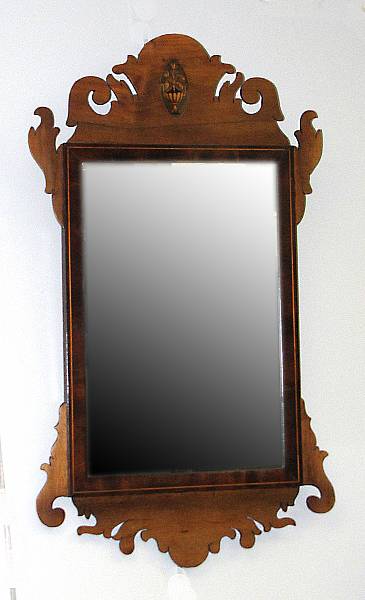 Appraisal: A George III mahogany inlaid fretwork mirror