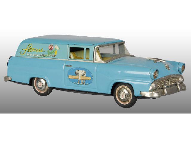 Appraisal: Japanese Blue Ford Flower Delivery Wagon Toy Description Tin friction