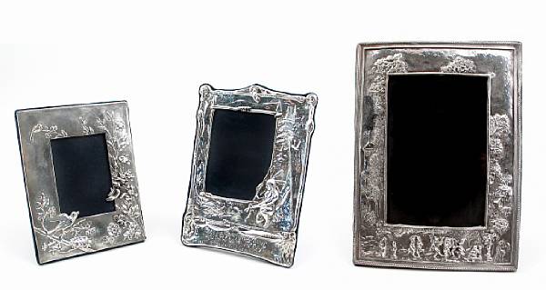 Appraisal: A group of three sterling faced photo frames after the