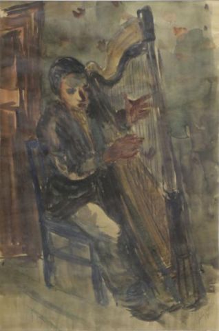 Appraisal: BARTA Watercolor of a Harpist Signed Zola Barta lower right